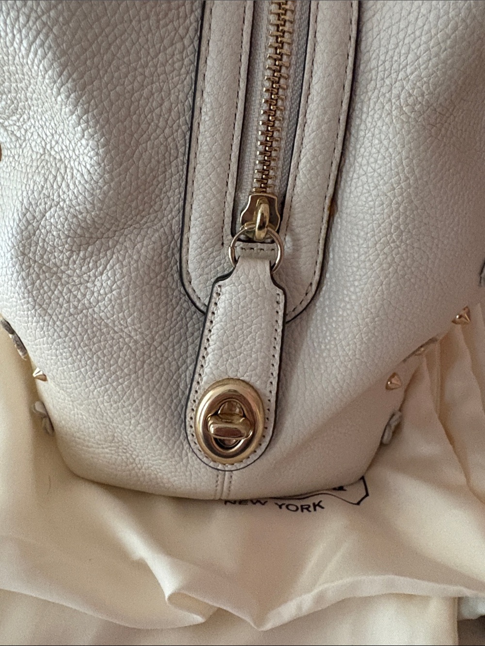 Coach White Pebbled Leather Hobo with Gold Floral Stud Accents - Picture 12 of 13